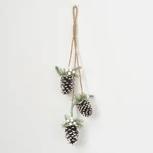 Hanging Frosted Pinecone Christmas Decor Swag with Jute Rope