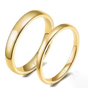 AURA 925 Silver Gold Plain Band Couple Rings