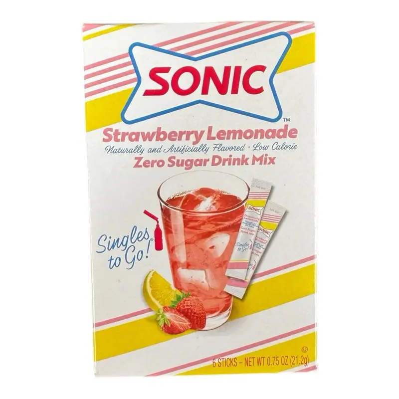 Sonic Zero Sugar Strawberry Lemonade Drink Mix - 1 Box of 6 Sticks - Low Calorie & Naturally Flavored - Singles to Go!