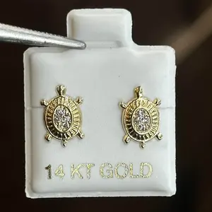 14K TURTLE WITH CZ SREW BACK