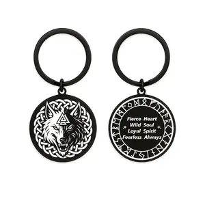 Viking Keychain for Boyfriend Men Norse Mythology Amulet Gift Vegvisir Compass Wolf Totem Perfect Birthday Christmas Father’s Day Present Solid Viking Wolf Spirit