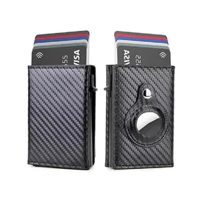 [2026]Mens Smart Wallet Card HolderLeather, Slim, Carbon Fiber, Minimalist  9-14 Card Capacity | ID Window | Cash Slot (Black)