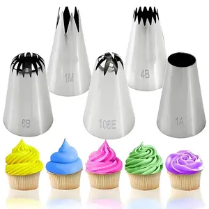 5-Piece Cake Decorating Tips Set, Stainless Steel Piping Nozzles for Baking, Seamless Welding Icing Tips for Pastry Cream – For Home Kitchen Bakery Use decor kit