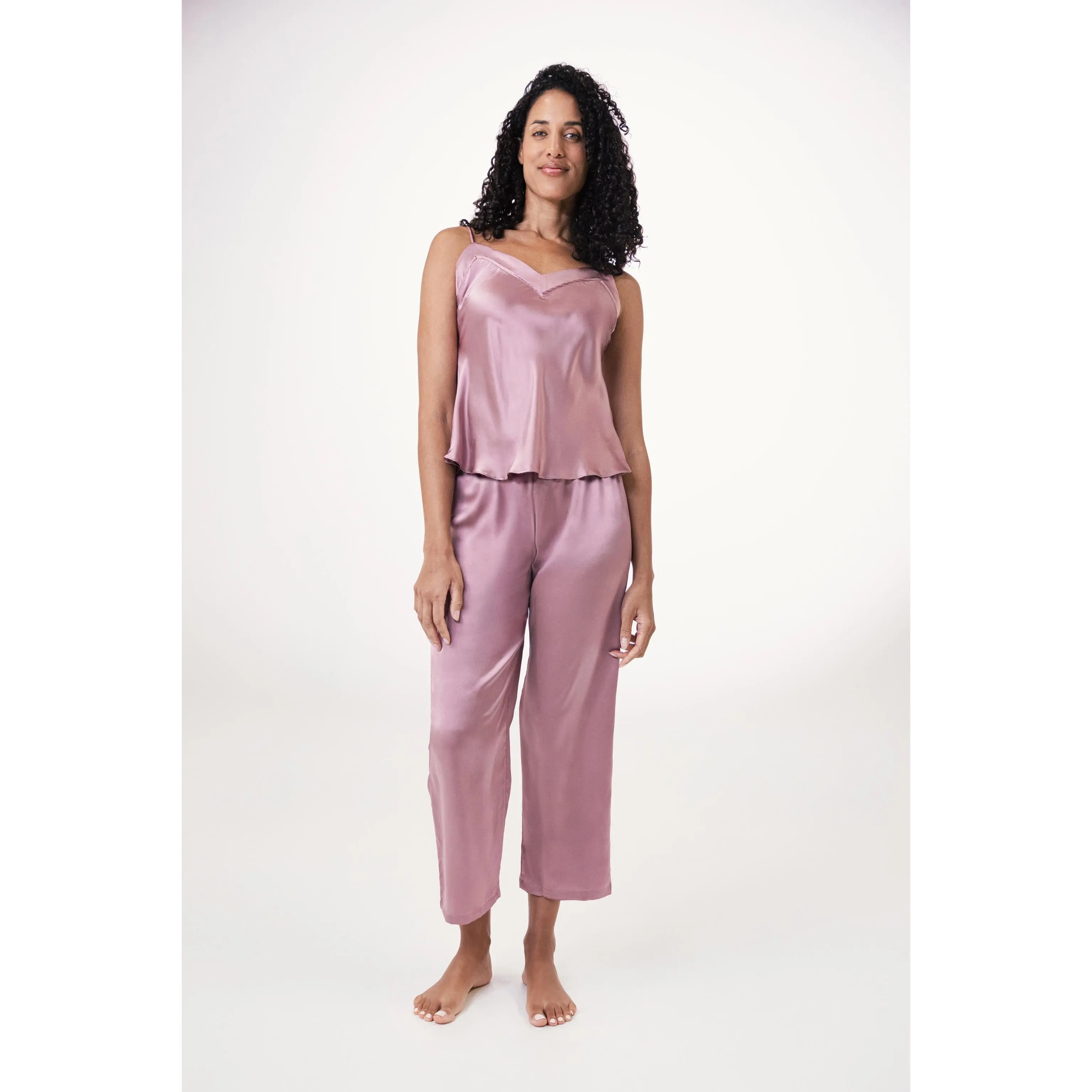 Women's Pure Silk Camisole and Pants Set with Back Tie In Pale Mauve