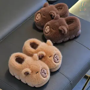 ERT-Boys' Capybara Slippers-Shoes - Cute Capybara Face Design with Expressive Eyes, Slip-On Indoor/Outdoor Winter Warmth, Lightweight EVA Sole & Soft Fabric Upper, Cozy Animal-Themed Footwear for Kids (Autumn/Winter)