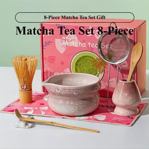 8pcs Matcha Tea Set, Japanese Style Chasen Matcha Whisk Matcha Bowl, Chasen Stand Gift Box, Wind Matcha Tea Utensils, Perfect for Tea Lovers