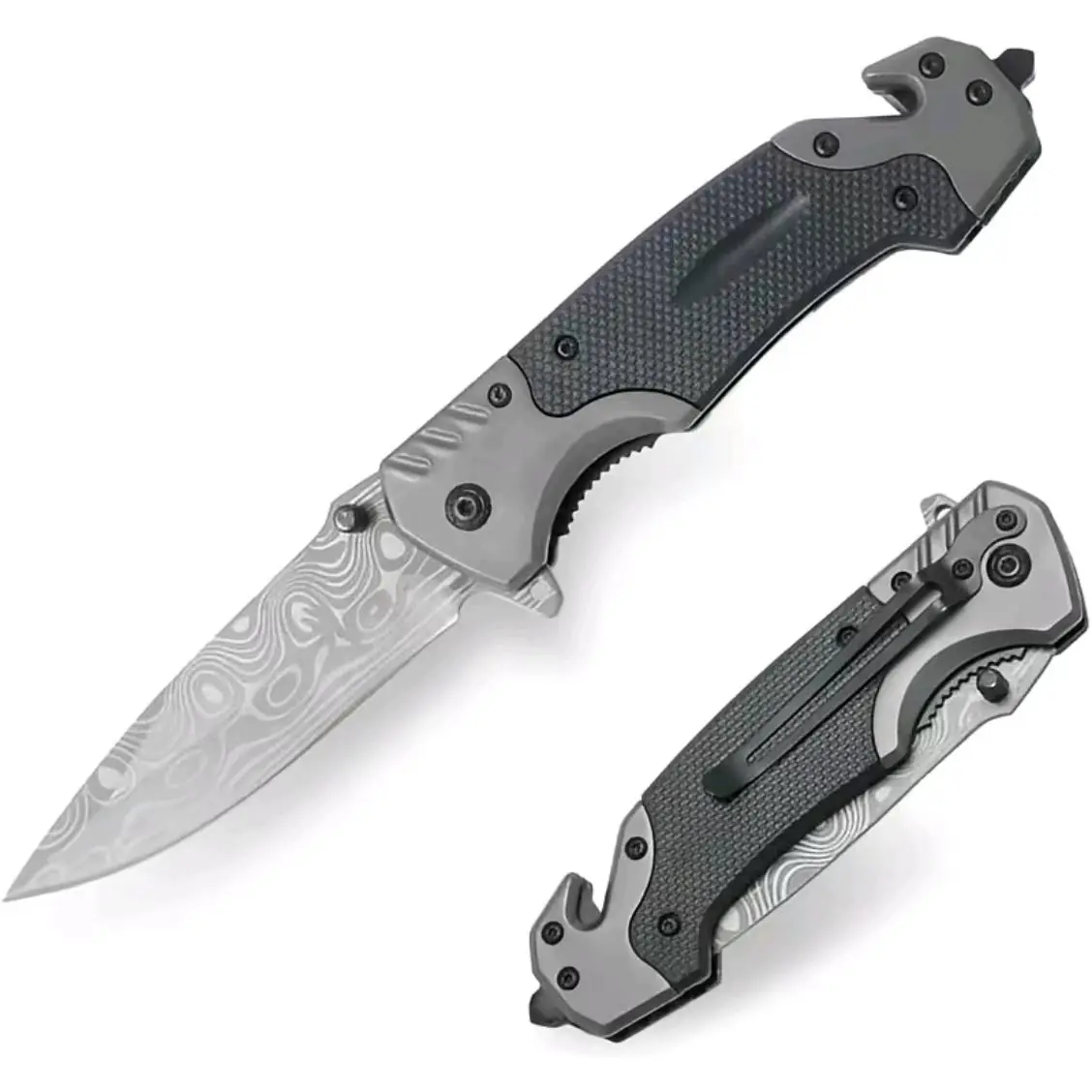 Carbon Fiber Folding Knife, 21cm Stainless Steel Multi-Tool with Window Breaker & Seatbelt Cutter for Camping and Hiking