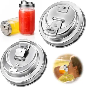 2Pcs 3.6inch Mason Jar Drinking Lids,Stainless Steel Wide Mouth Mason Jar Sip Lid accessories,Anticracking Leak Proof Seal Flip Cap Cover Airtight Accessories for Drink - Home Improvement.