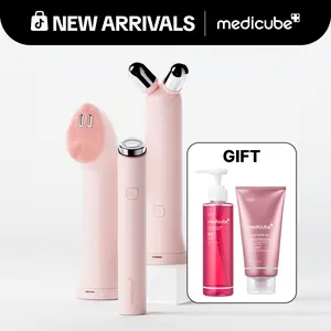 [NEW] [medicube] 3-Step At-Home Spa Set - Pink / Beige ㅣMini Booster Pro Plus + Booster Facial Cleansing Device Head + Booster Face Roller HeadㅣK-beauty Facial Device for deep gentle cleansing, plump-looking appearance, puffiness, skin relaxion