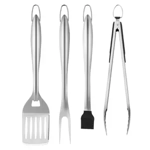 【Summervibes】VEVOR Grilling Accessories,  , 4PCS BBQ Grill Tool Set, Heavy Duty Stainless Steel Barbecue Tools, Kitchen Utensils with Tong, Spatula, Fork, Brush, for Outdoor Grills, Gift for Father Men Husband