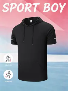 Men's Boxing Fitness Short Sleeve Sweat-Wicking Breathable T-Shirt, Basketball Hoodie Running Training Top, Summer Pullover Sweater