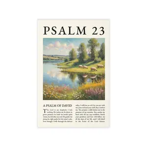 Psalm 23 Landscape Poster Wall Decal | Scripture Art, Sheep by River