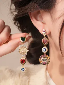 Vintage Zircon Heart Eye Asymmetric Earrings, Luxurious High-End Ear Studs, Palace Style Jewelry for Women, Perfect Gift for Holidays