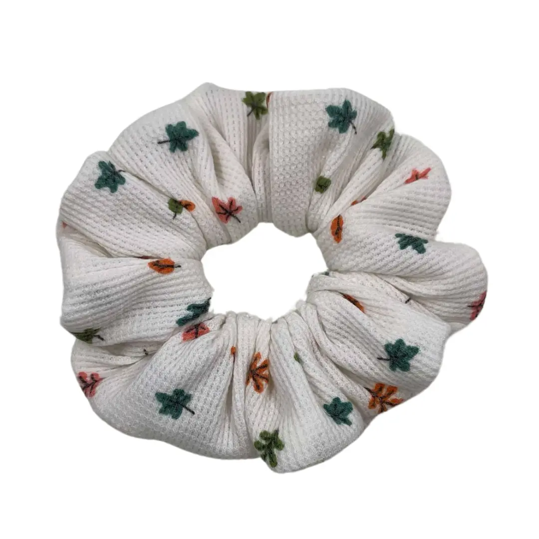 Rory's Romance Hair Scrunchie - Handmade Waffle Knit with Charming Leaf Pattern, Gentle on Hair & Reduces Breakage, Ideal for Anytime Use