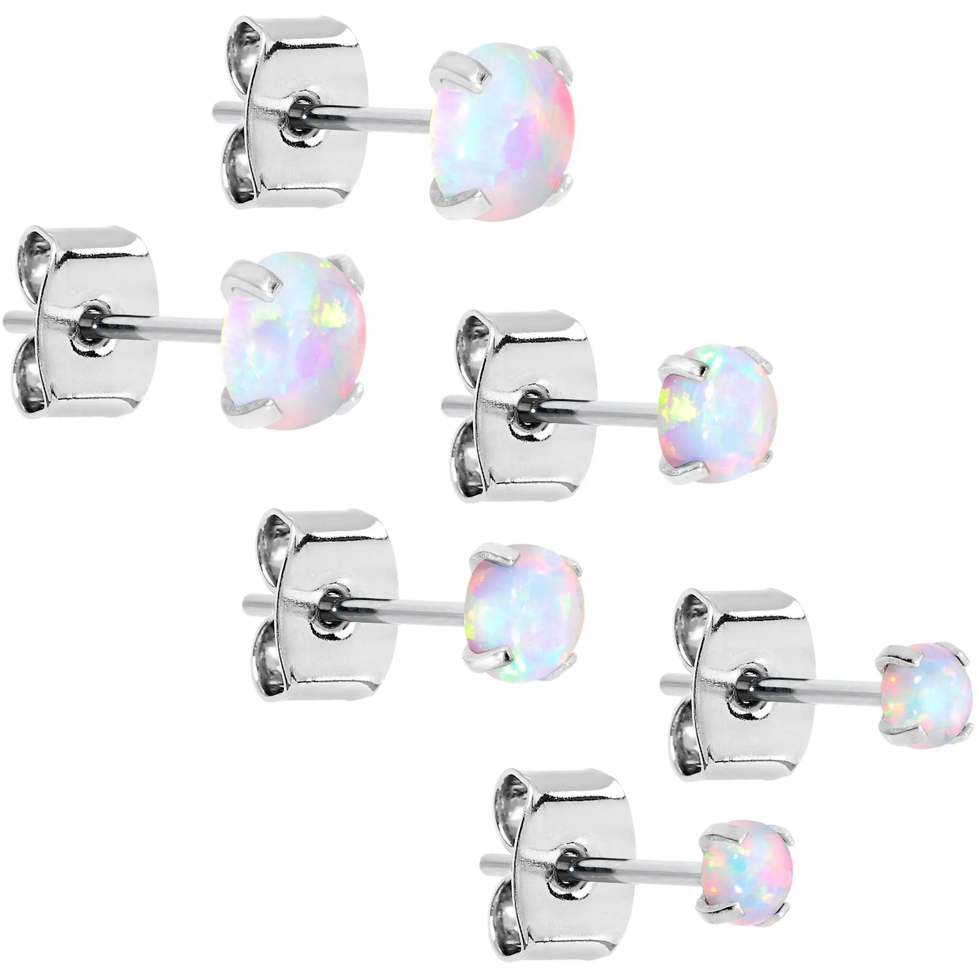 White Synthetic Opal Stainless Steel Post Stud Earring Pack Set of 3 White Synthetic Opal Stainless Steel Post Stud Earring Pack Set of 3