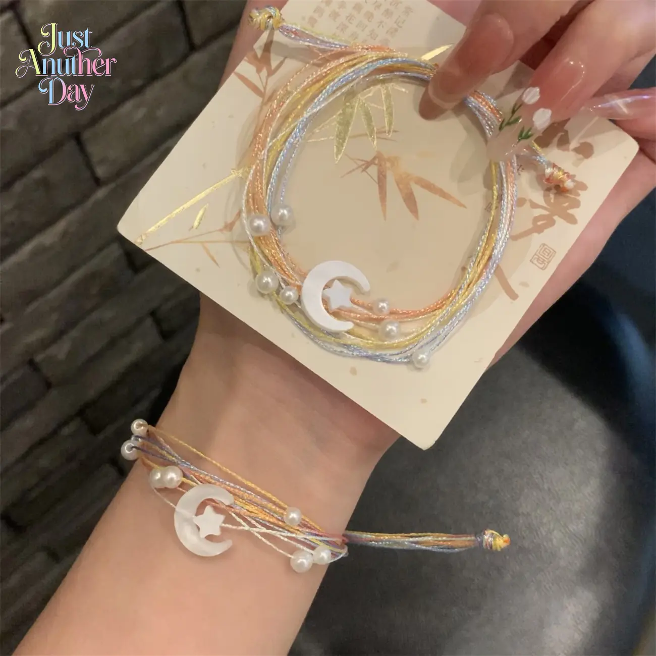 Chinese Style Moon & Star Woven Bracelet, Colorful Five-Thread Adjustable Bangle, Sweet Fashion Jewelry for Dragon Boat Festival