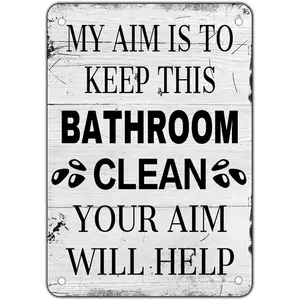 My Aim Is To Keep This Bathroom Clean Metal Tin Sign for Home Door Office Vintage Funny Bathroom Sign Wall Bath and Restroom Sign 8X12 Inches