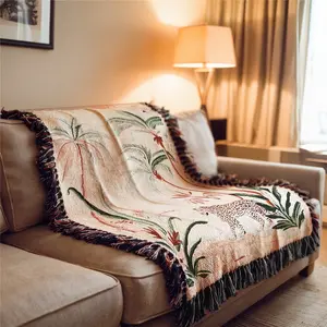 Coconut Leopard Pattern Bohemian Style Sofa Towel, Decorative Sofa Cover, Thick, Soft, Yarn Woven Not Printed, Non Fading, Easy To Care, For Home Decoration, Bed, Chair, Tapestry, Tablecloth, Couch Covers