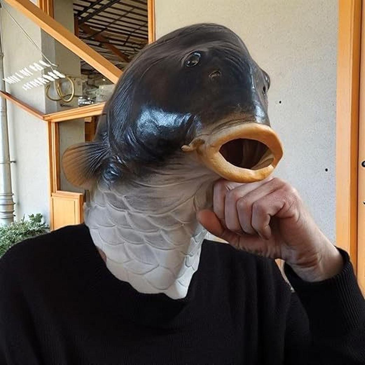 halloween accessory whimsical design mask,Realistic Animal Fish Mask - Halloween costume and fun full head latex mask cosplay helmet fish face costume party props