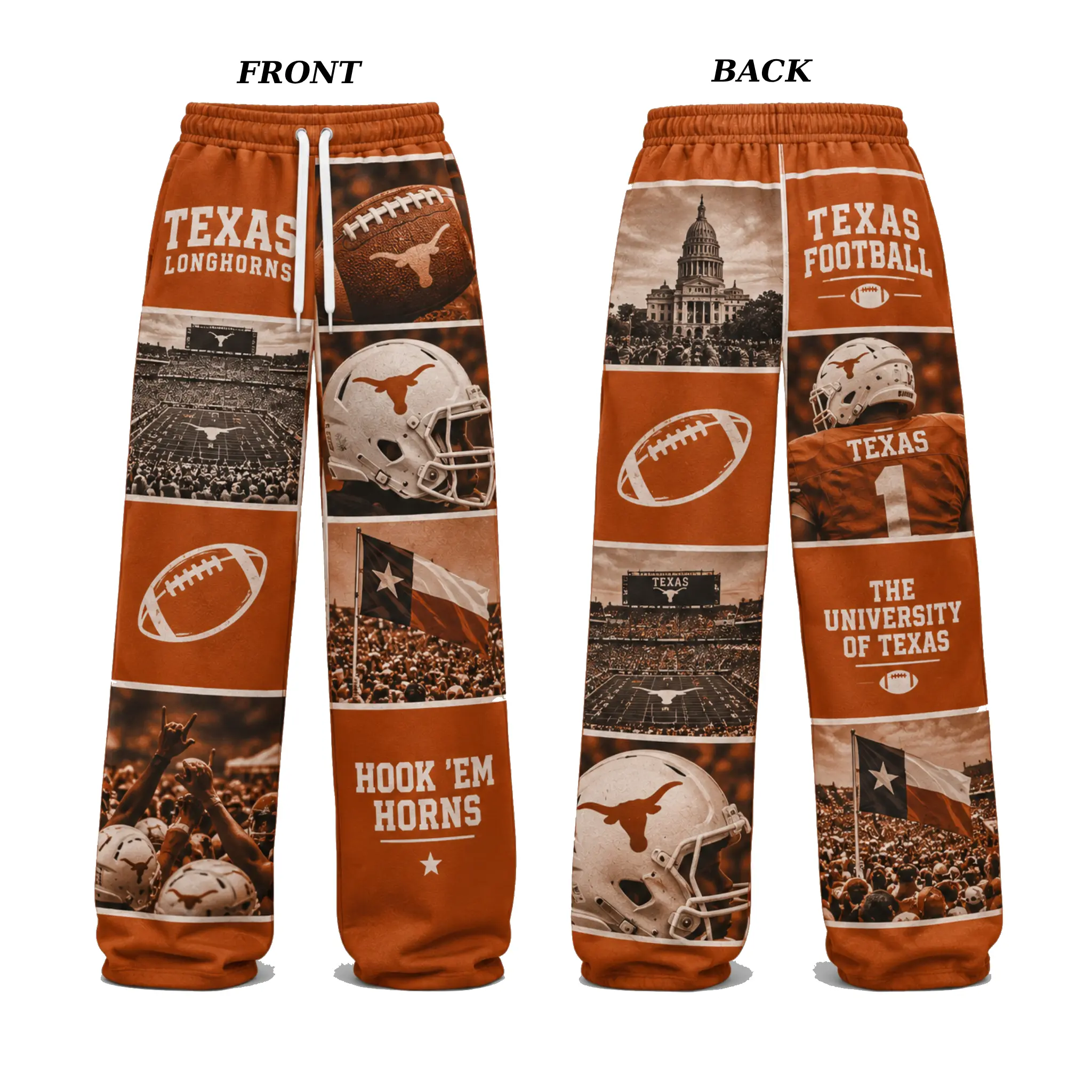 Retro College Team Sweatpants | College Graphic Wide Leg Pants | Hook ’Em Horns Pants|  Team College Pants | Gift for Sports Fans