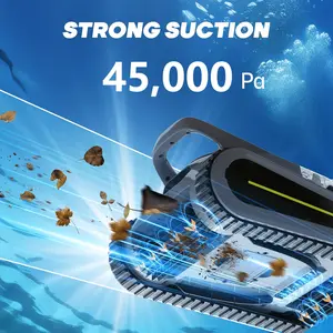 Wireless Robotic Pool Cleaner - 180W Brushless Motor Vacuum with 45,000Pa Suction, Capable of Climbing Walls, Featuring Sonar Navigation, And Three Automatic Modes for Both In-Ground And Above Pools Up to 2150 Square Feet (Includes Hook