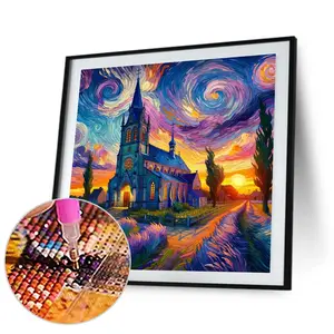 A heartwarming DIY diamond decoration set featuring the classic Van Gogh Starry Night pattern. This handmade oil painting canvas decoration features unique round diamond landscape themes, suitable for home décor in bedrooms and living rooms, or as a gift.