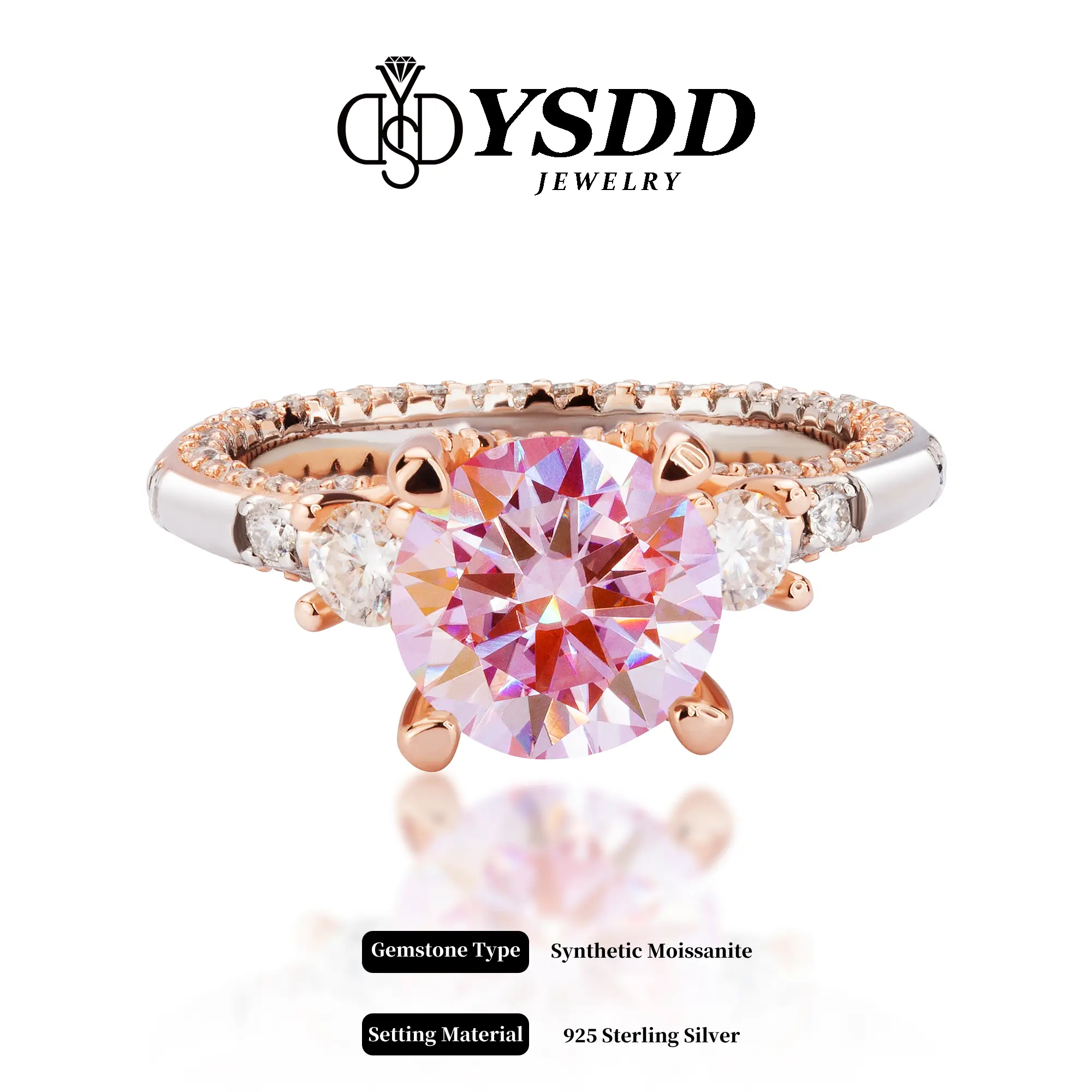 【#149 Sakura Pink】1-3Carat Sakura Pink Synthetic Moissanite Rings in 925 Sterling Silver