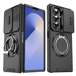 For Samsung Galaxy Z Fold 7/Fold 6 360° Spin Magnetic Stand Case, [Built-in Slide Camera Cover & Stand] Military Grade Drop [360° Ring Holder]Full-Body Shockproof Case Phone Case [Compatible with MagSafe]