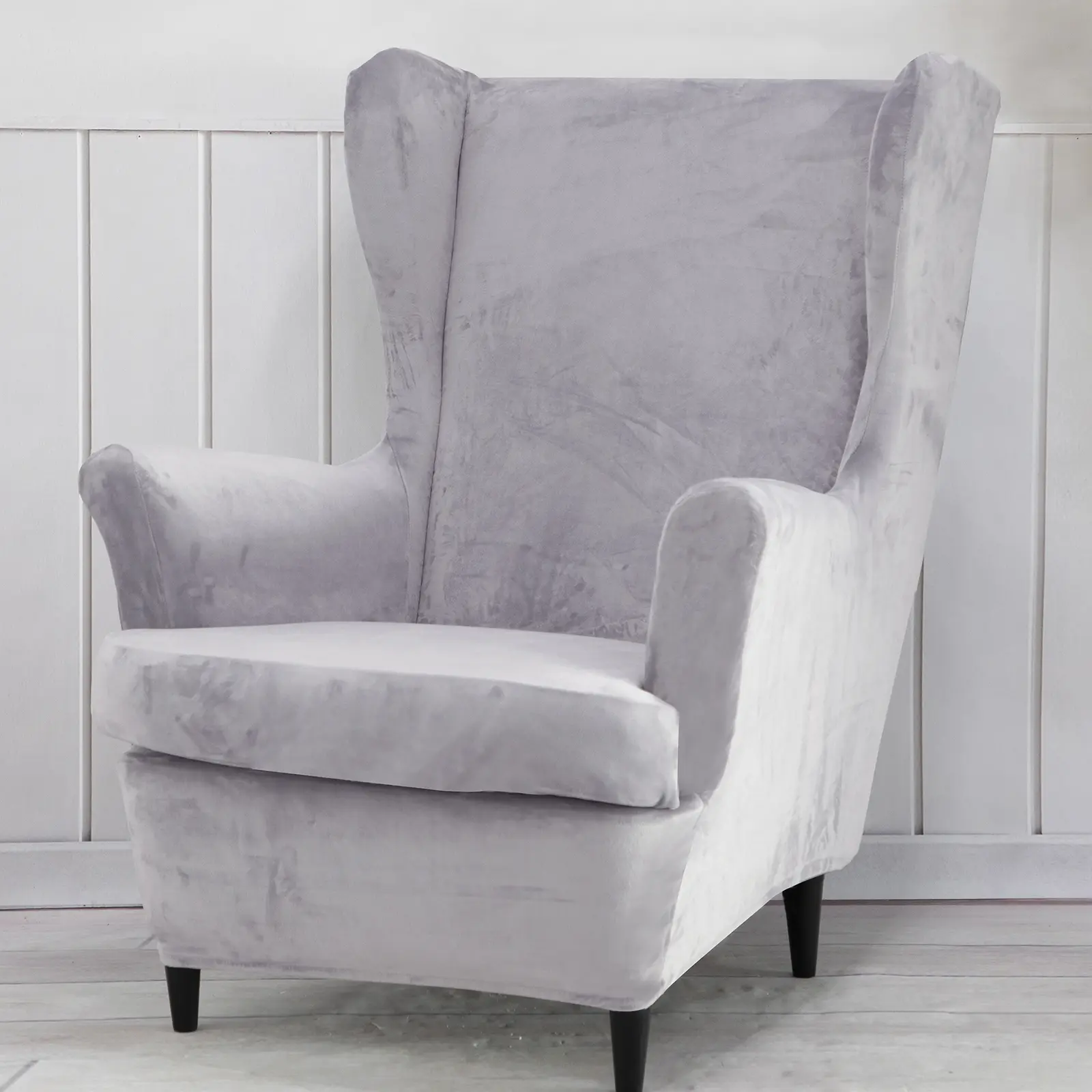 BTTO Chair Covers Set, 2-Piece Stretch Velvet Wingback Stretch Chair Slipcovers (5% Spandex, 95% Polyester) - Elastic All-Seasons Furniture Protector, Easy-Care Modern Indoor Home Textile, Fits 27.5"-31.5" L, 37.4"-43.3" H, 31.5"-36.2" W, Stretch Chair Sl