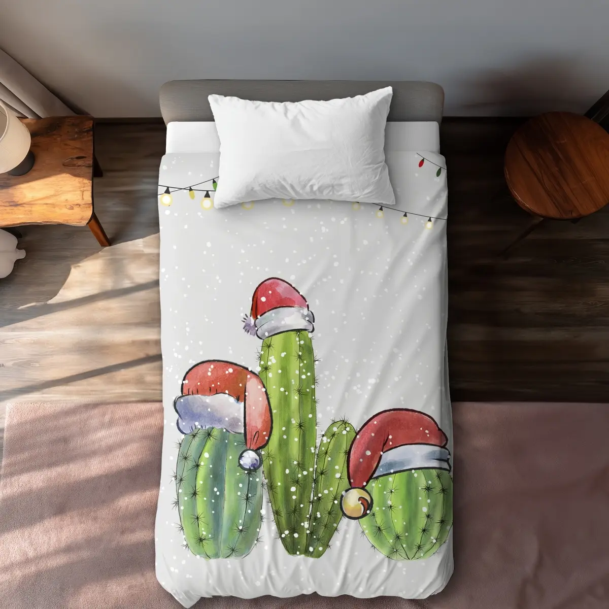 Begin Home Decor C1DCTXLW2HK1ZJ Twin Extra Long Christmas Cactus Kitchen Gray Duvet Cover - Home Decor Essentials