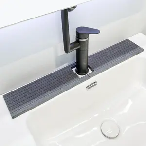 Kitchen Sink Faucet Mat, 24'' Long Diatomite Quick Drying Stone Sink Tray, Prevents  Buildup, Suitable for Bathroom Kitchen Counter Top Faucet Around Splash Guard[Drak Grey, 23.6" x 3.9"]