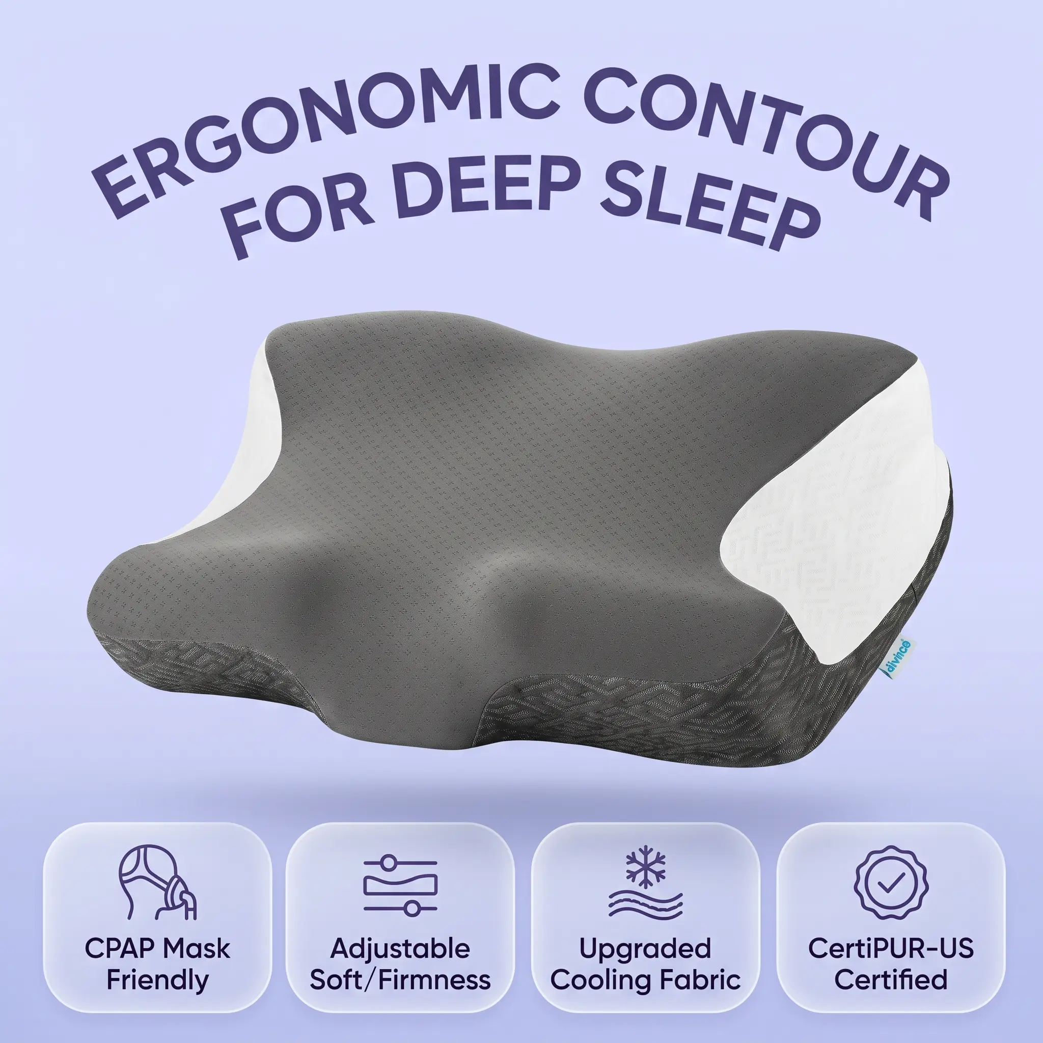Side Sleeper Easy Breather Pillow Elviros CPAP Cervical Memory Foam Pillow for Side Back Stomach Sleepers, Ergonomic Contour Neck Pillow