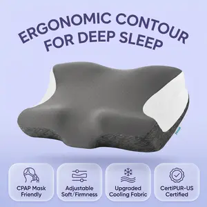 Side Sleeper Easy Breather Pillow Elviros CPAP Cervical Memory Foam Pillow for Side Back Stomach Sleepers, Ergonomic Contour Neck Pillow