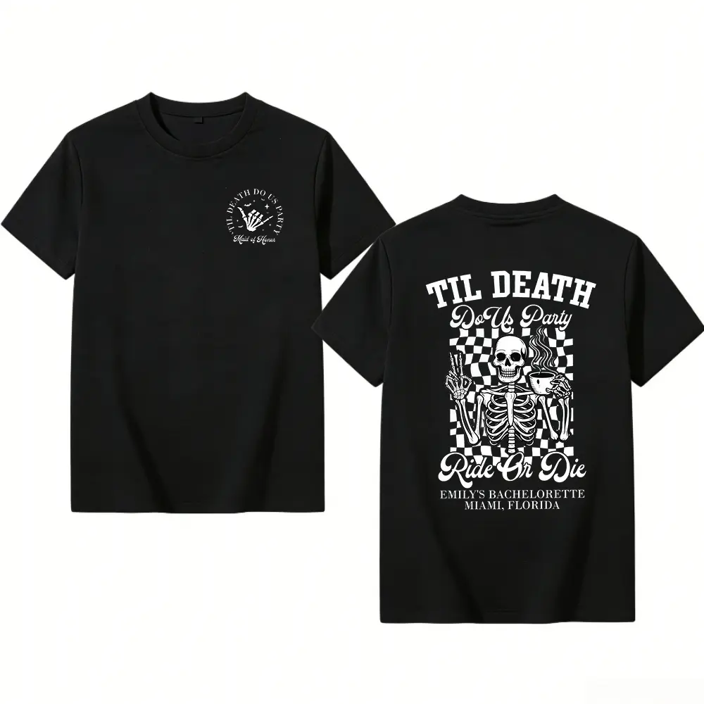 Ride Or Die Gothic Bachelorette Shirts, Gothic Bride Shirt , Skeleton Maid Of Honor Shirts, Till Death Do Us Party Shirts