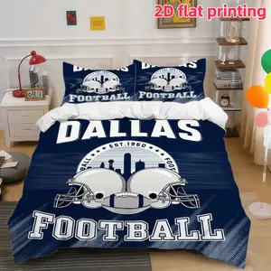 2D Flat 3Pcs Dallas Football Bedding, Sports-Themed Duvet Cover with Helmets and City Skyline for Fans, Soft Microfiber (1 Cover+2 Pillowcases, Unfilled) Bedroom & Dorm Room Decor.
