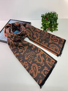 Autumn and winter men's and women's mulberry silk scarf, paisley patterned tassel neck scarf, noble style, American vintage neck-warming accessory, perfect gift.