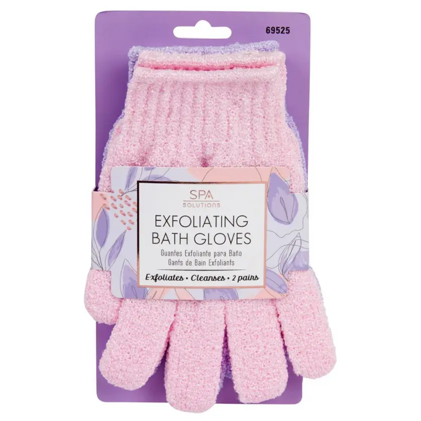 EXFOLIATING BATH GLOVES: PNK/LAV