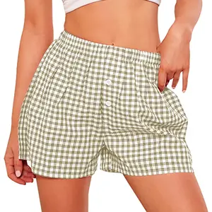 Womens Shorts Boxers 2025 Summer Gingham Pajama Lounge Sleep Y2K Plaid Pj Shorts Beach Bottoms sleep  wear