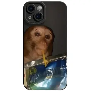 [Monkey Phone Case] Summer Mobile Phone Case |     Featuring A Monkey Enjoying A Caprisun, Drop And Shock Resistance, Compatible With Iphone 15/14/13/12/11 Pro Max, Complete Side Protection for iPhone 17