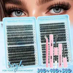 640-piece false eyelash extension kit，30D/40D/50D, individual false eyelash cluster kit, D-curled false eyelash extension kit, includes adhesive and sealant, as well as tools for applying false eyelashes, Eyelash Tweezers, Individual Lash Clusters