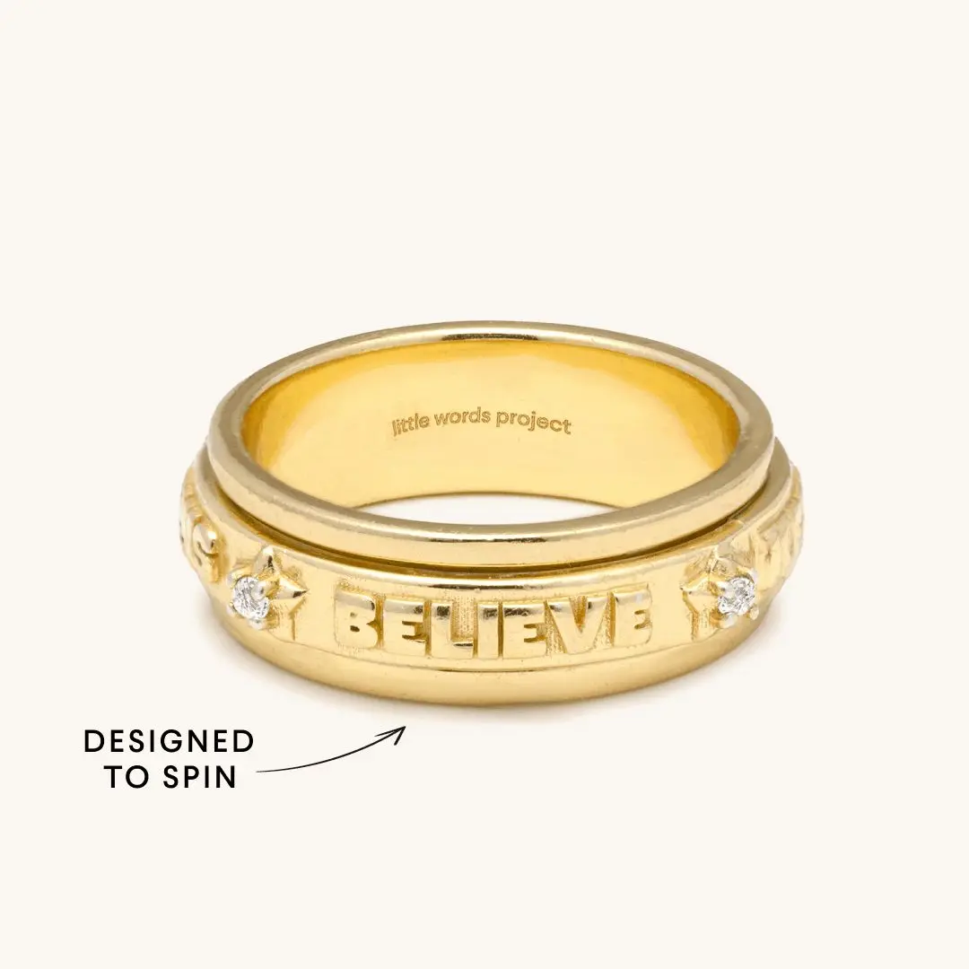 Little Words Project - Affirmation Spinner Ring | 14K Gold Plated, Crystal Stones | Anxiety Relief Fidget Ring Little Words Project - Affirmation Spinner Ring | 14K Gold Plated, Crystal Stones | Anxiety Relief Fidget Ring