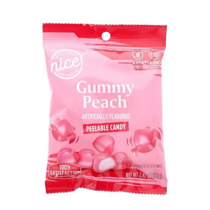 Nice Gummy Peach Peelable Candy Bonbon Fruit Sweet Snack 2 oz Artificially Flavored Chewy Treats