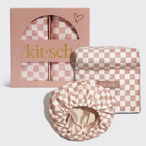 Love & Comfort 2pc Spa Set - Satin Lined Shower Cap & XL Quick Dry Hair Towel Wrap