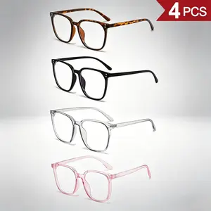 4-Pack Stylish Women's Blue Light Glasses | Anti-Round Face Eyewear Set | Trendy Leopard Pattern & Windproof Frames | Essential Eyewear for Screen Time & No-Makeup Looks