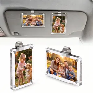 2-Pack Car Sun Visor Photo Frame Clips, Magnetic Acrylic Snap Clips, Universal Fit for All Vehicles, Holds 2.36×3.54 inch Wallet Size Photos, DIY Customizable Car Interior Decor, Ideal Gift for Couples, Family & Pet Memories