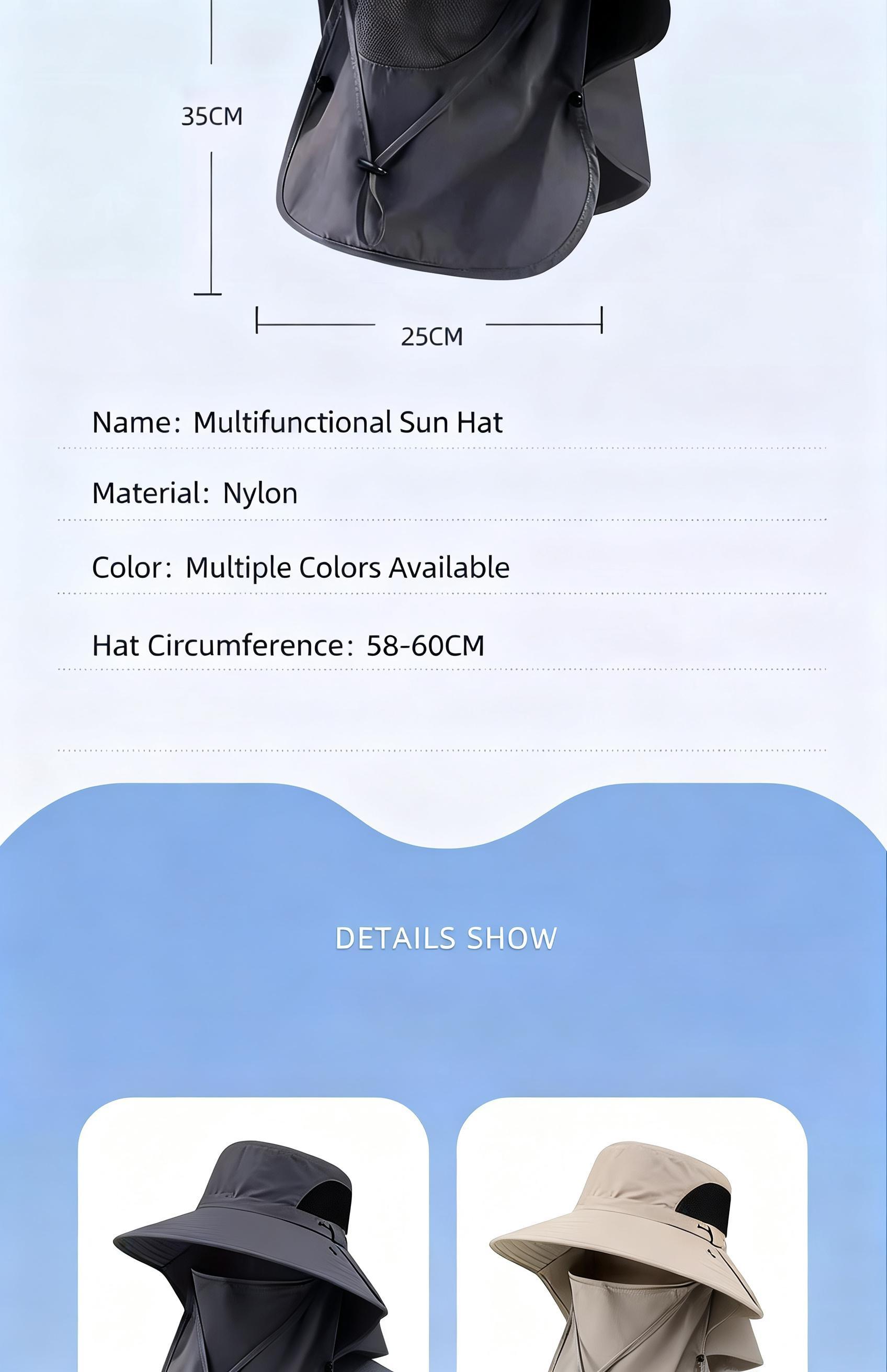 Quick-Dry Men’s Waterproof Fishing Hat – UV Protection Wide Brim Bucket Hat with Detachable Neck Protection and Face Cover for All Your Outdoor Activities this Summer