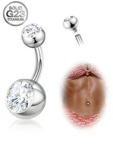 Titanium Belly Button Rings 14G Belly Button Piercing 14mm 12mm 10mm 8mm 6mm Short Long Belly Ring Cubic Zirconia Internally Threaded Navel Piercing Jewelry for Women Men
