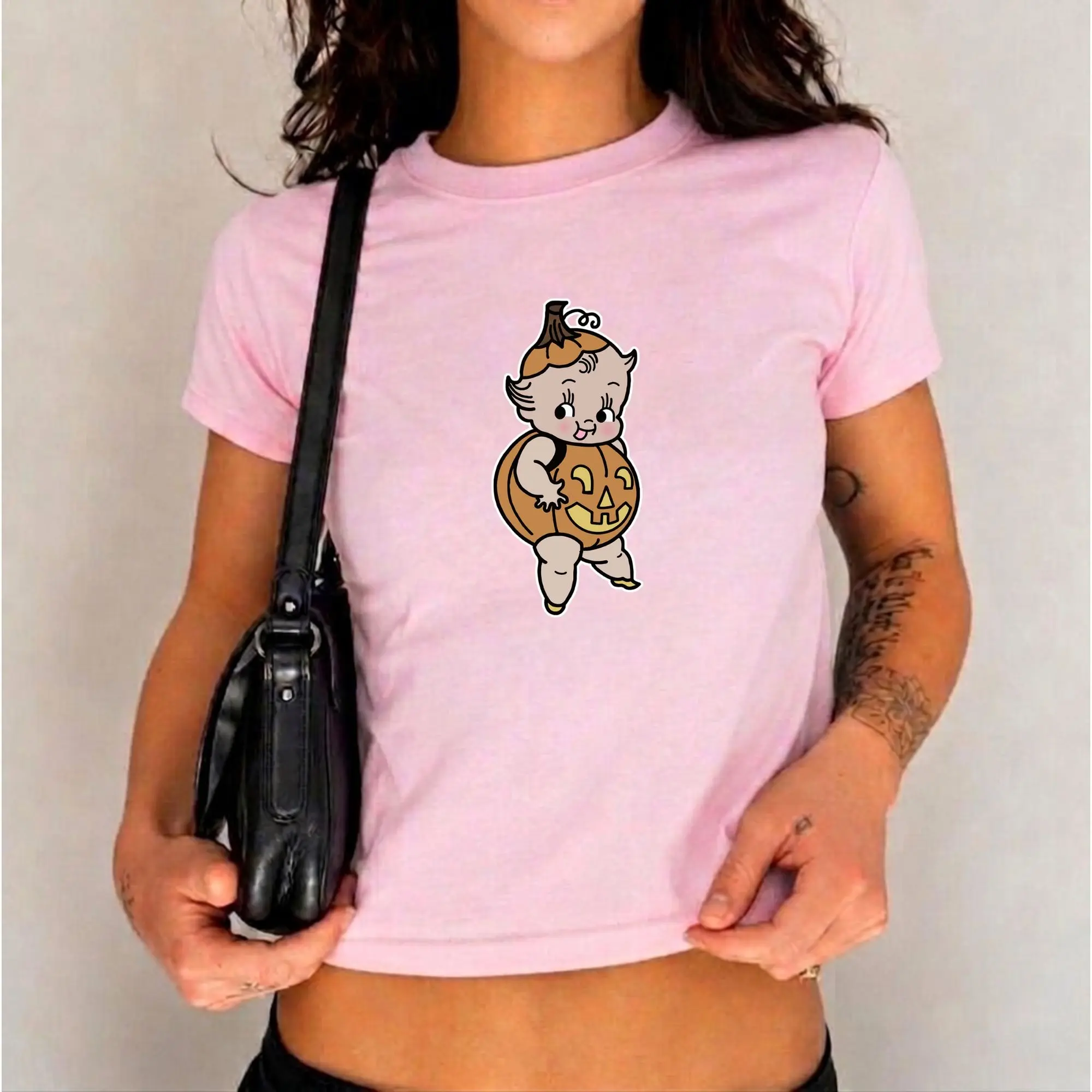 Kewpie Pumpkin Halloween Baby Tee, Trending 90S Tee, Cute Aesthetic Women'S Tee, Babydoll Tee