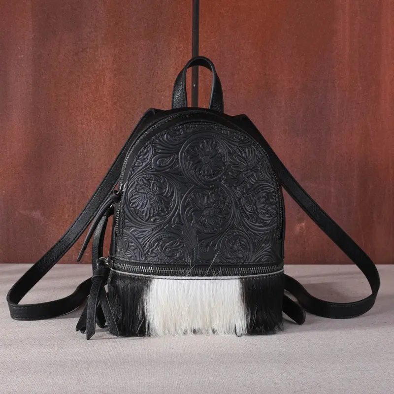 Trinity ranch backpack and matching wallet TR185-9110 Trinity Ranch Genuine Hair-On Cowhide Tooled  main image 4