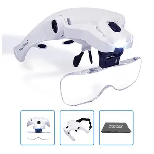 Illuminated Headband Magnifier Visor & 5 Detachable Lenses 1X,1.5X,2X,2.5X,3.5X